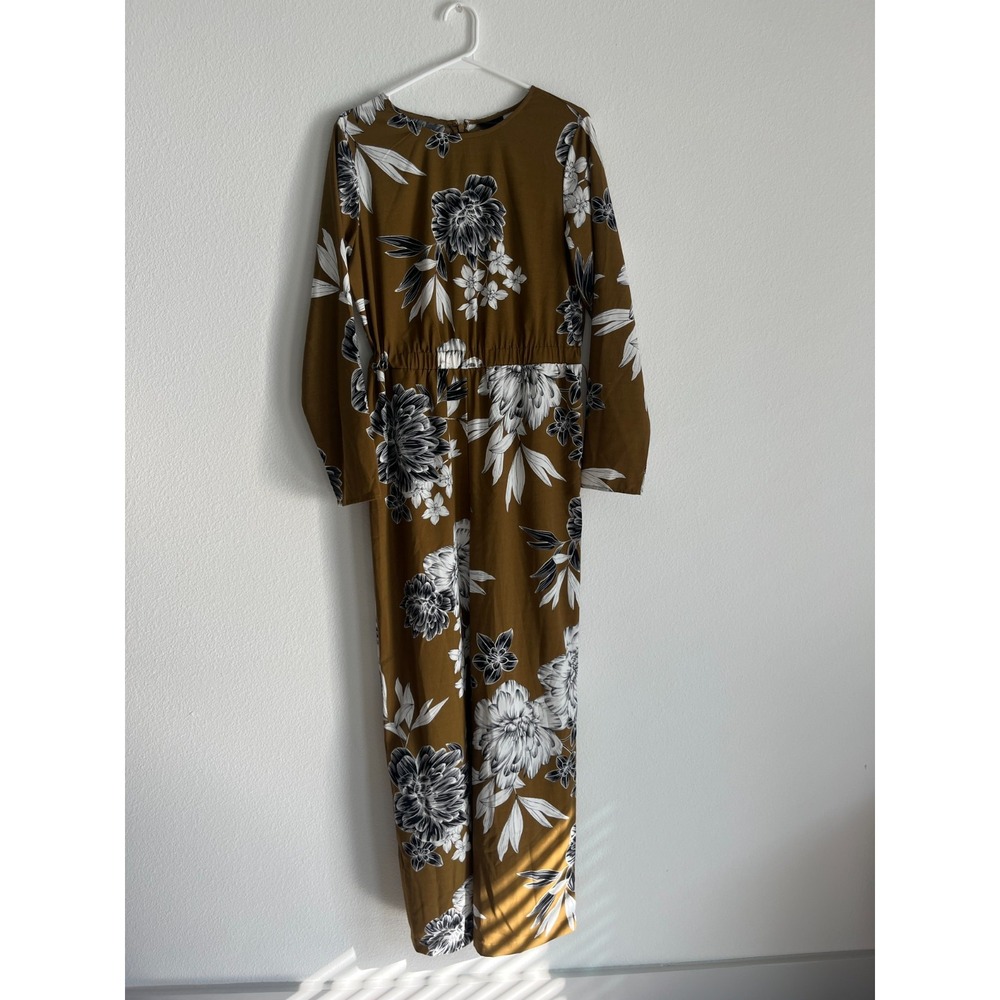 Who What Wear Fit & Flare Dress Womens Small Green Floral Round Neck Back Zip